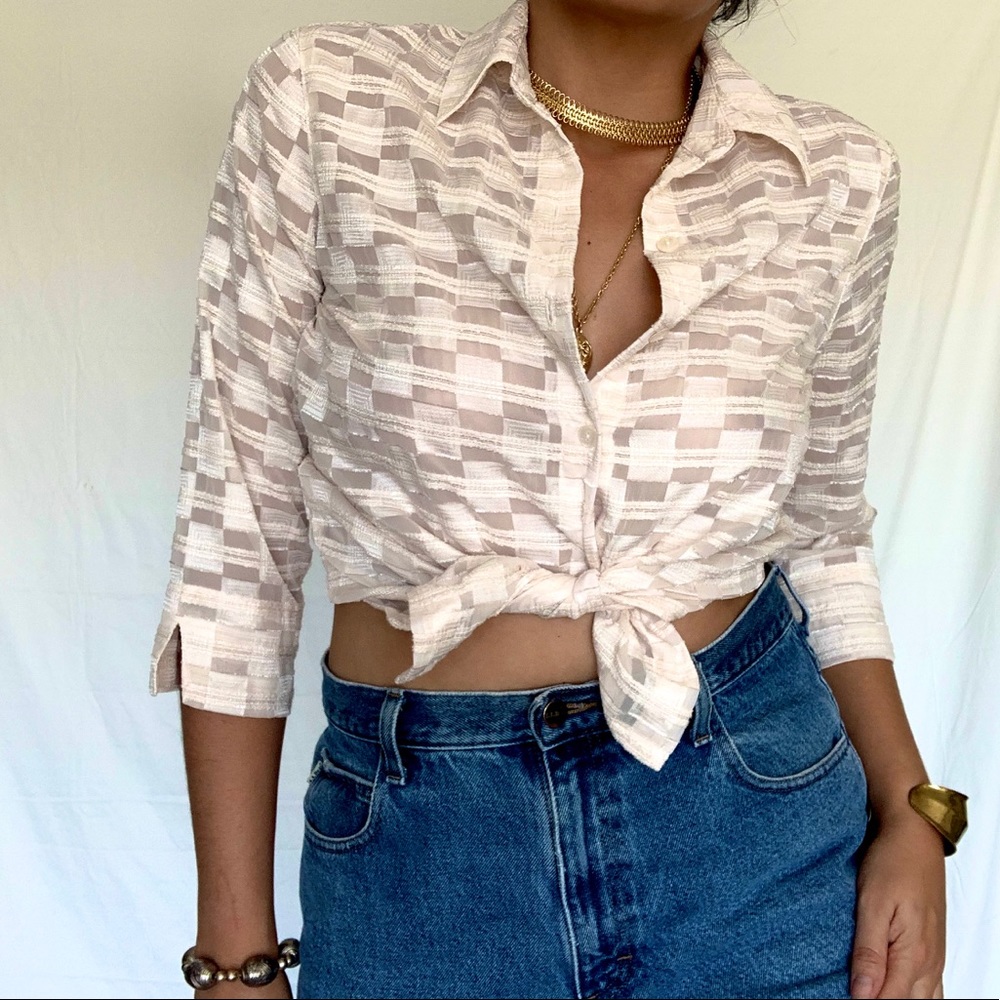 Vintage 90's Sheer Ivory Button Down